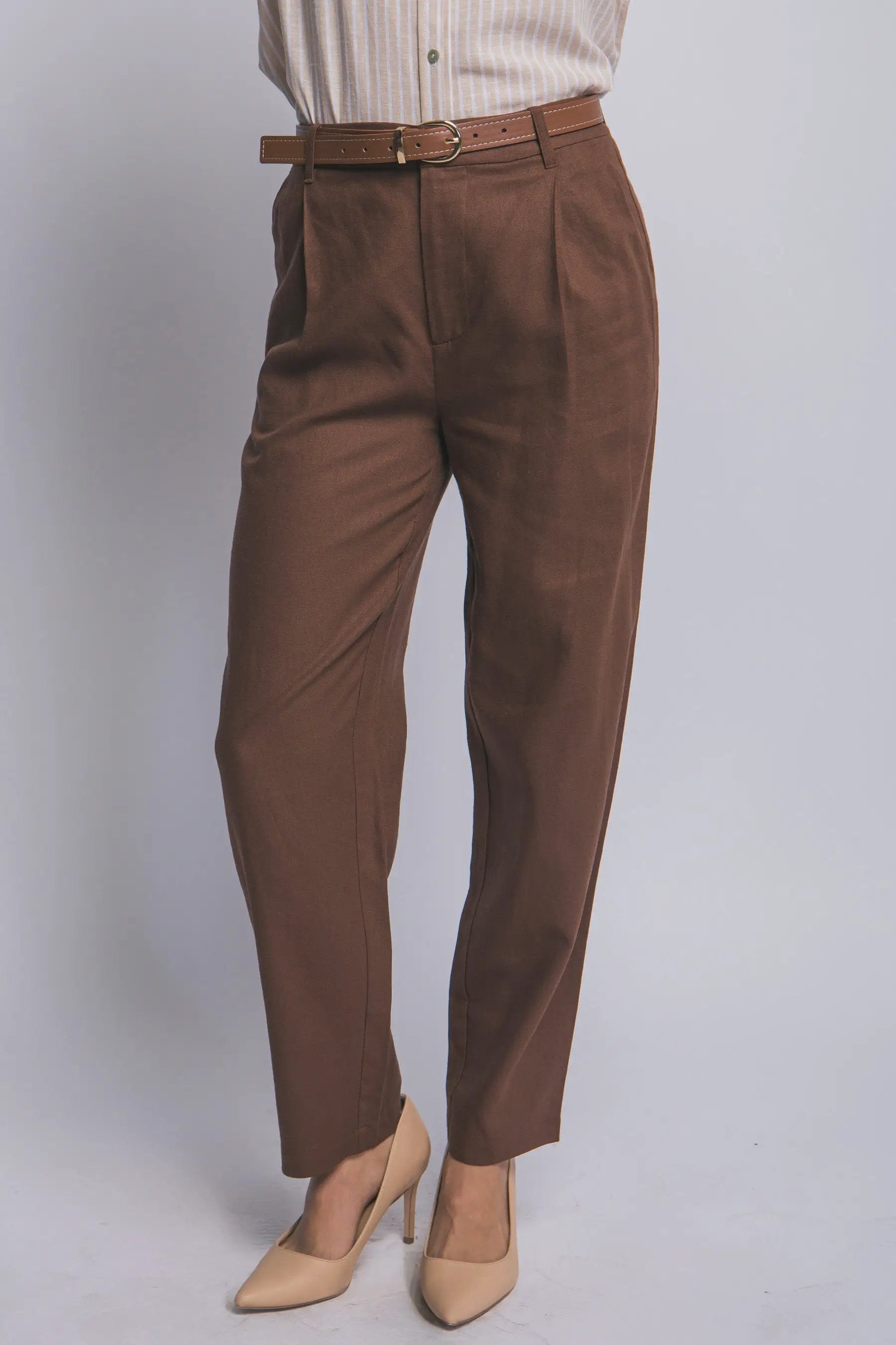 LOVE TREE Pantalones de Lino de Tiro Alto con Cinturón para Mujer - Pants