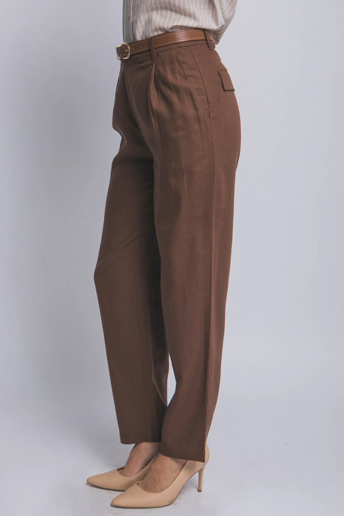 LOVE TREE Pantalones de Lino de Tiro Alto con Cinturón para Mujer - Pants