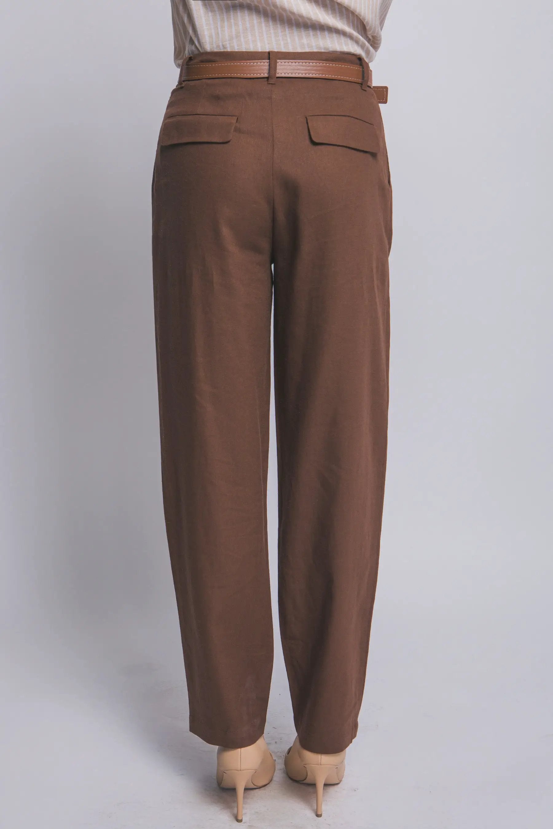 LOVE TREE Pantalones de Lino de Tiro Alto con Cinturón para Mujer - Pants