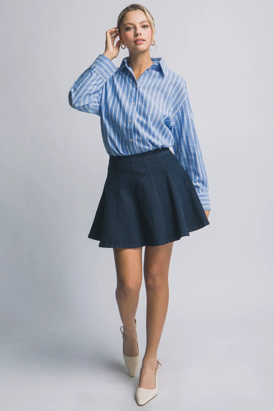 Camisa Oversized de Rayas con Botones Azul Manga Larga by LOVE TREE