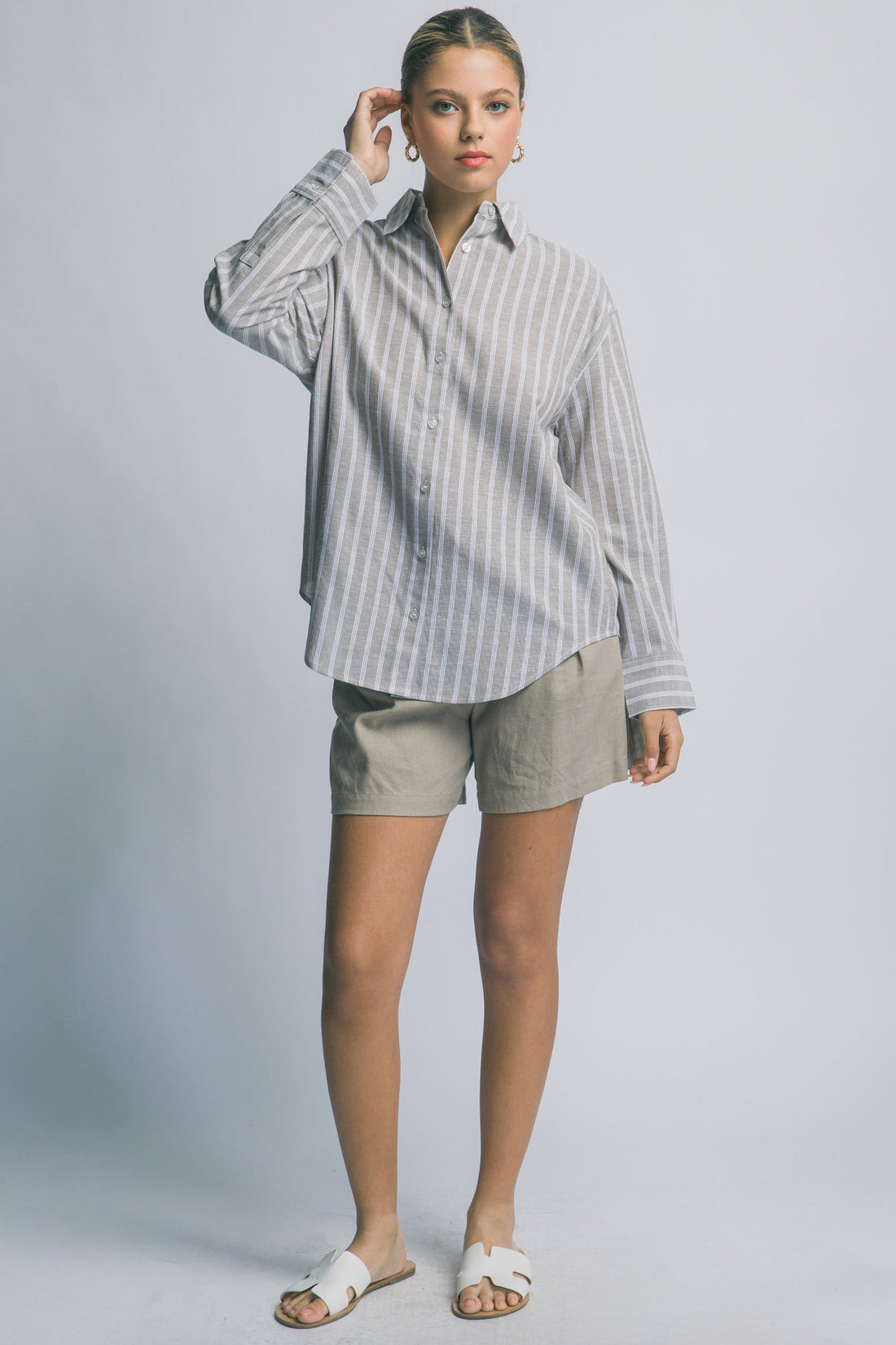 Camisa Oversized a Rayas Azules – Estilo Casual Chic en Algodón y Lino