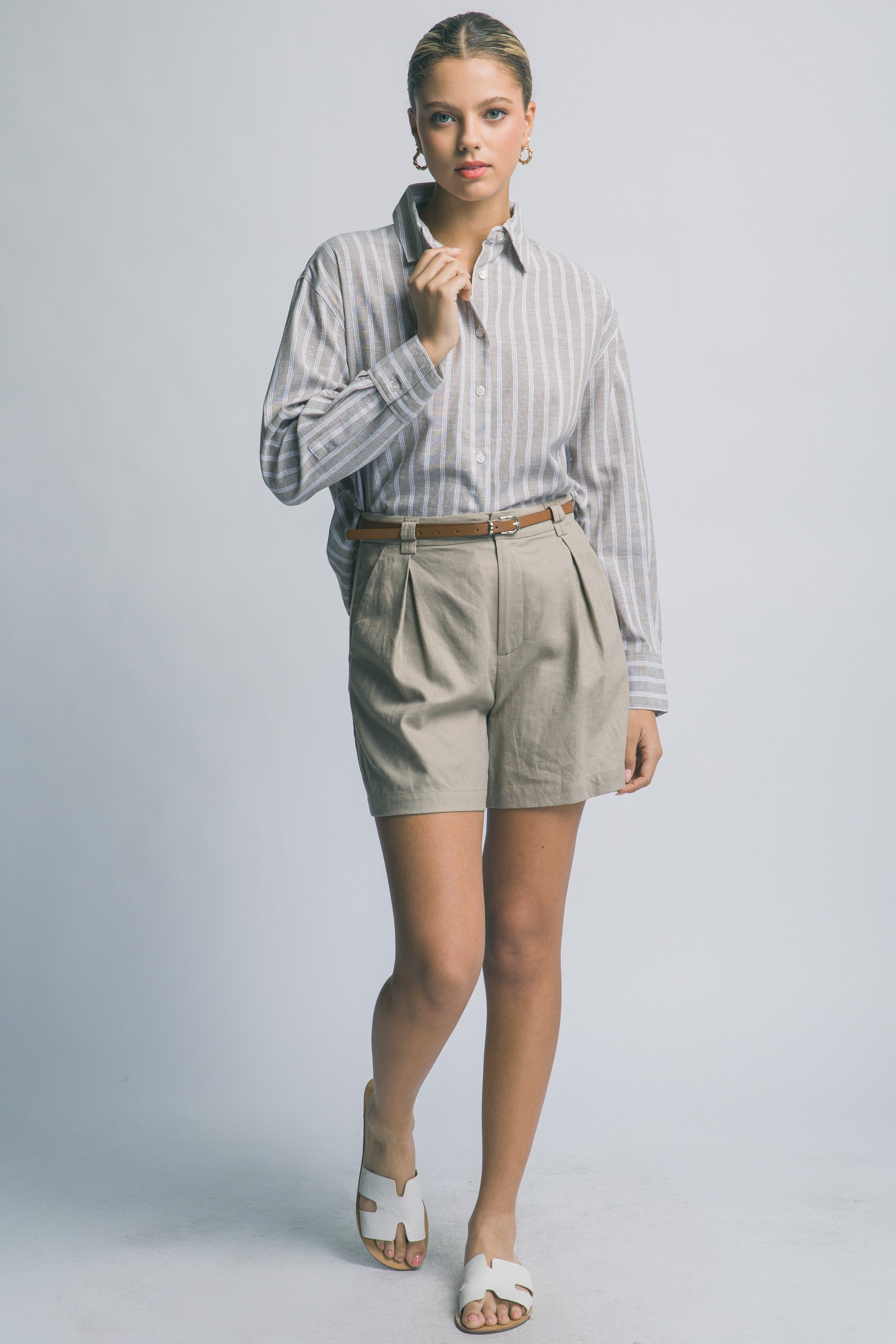 Camisa Oversized a Rayas Azules – Estilo Casual Chic en Algodón y Lino