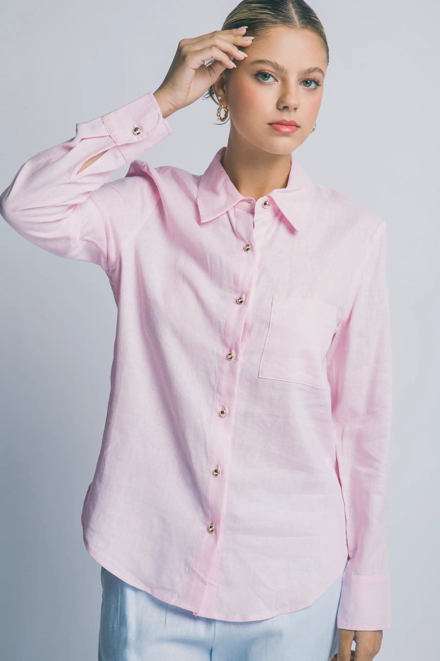 Blusa Camisa Manga Larga Rosa by LOVE TREE