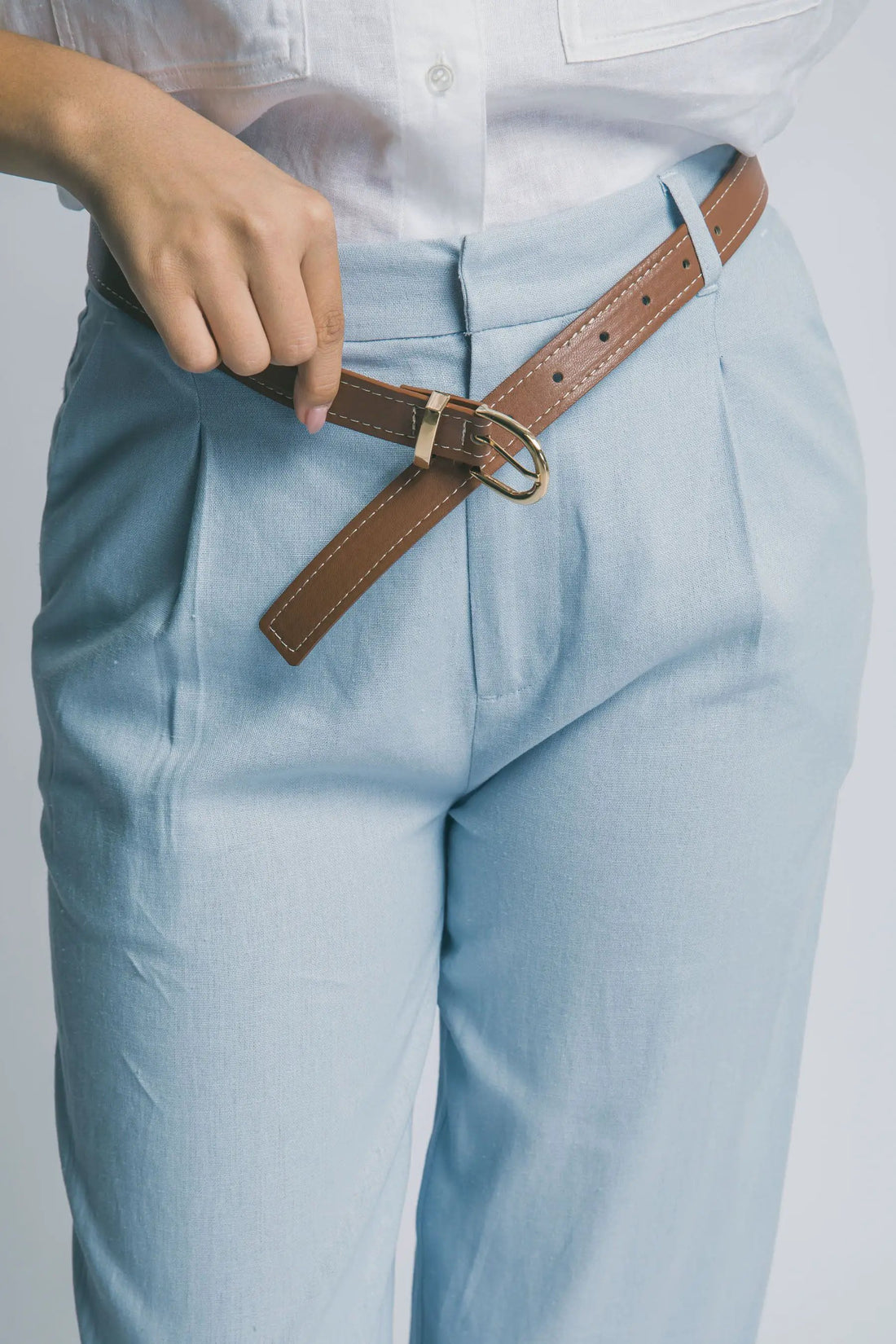 LOVE TREE Pantalones de Lino de Tiro Alto con Cinturón para Mujer - Pants