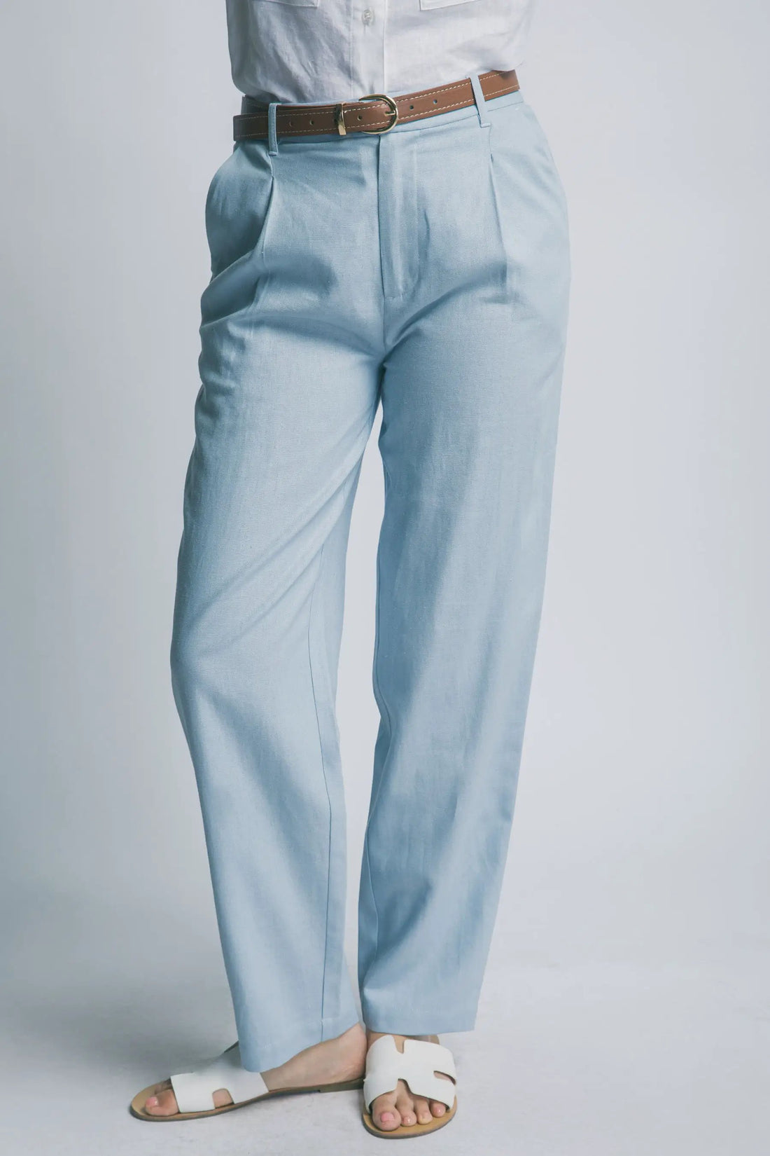LOVE TREE Pantalones de Lino de Tiro Alto con Cinturón para Mujer - Pants