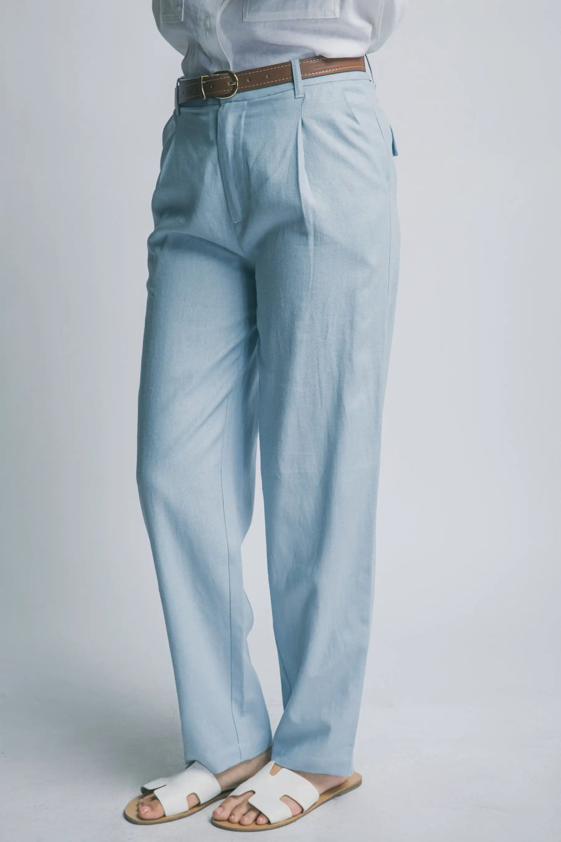 LOVE TREE Pantalones de Lino de Tiro Alto con Cinturón para Mujer - Pants