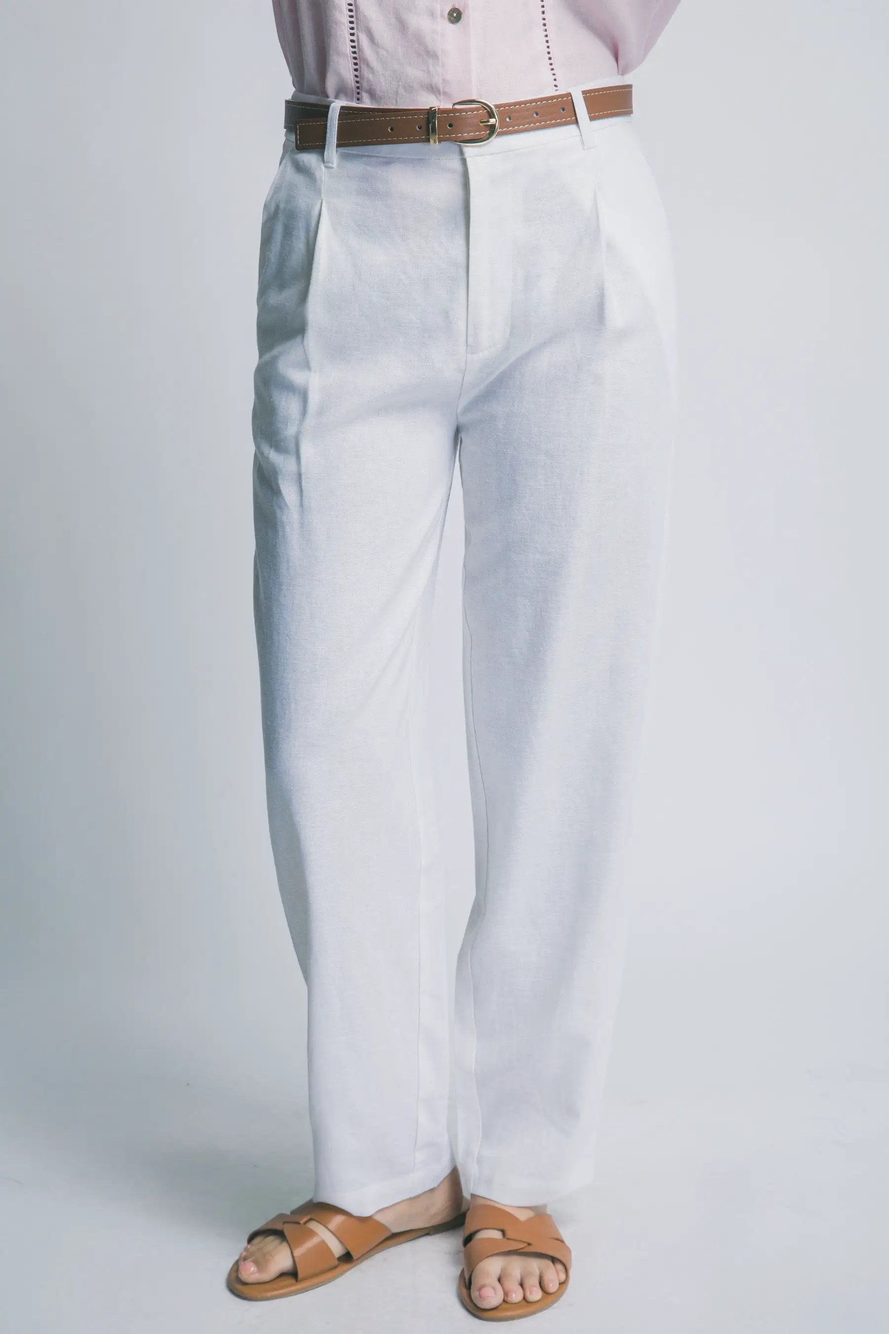 LOVE TREE Pantalones de Lino de Tiro Alto con Cinturón para Mujer - Pants