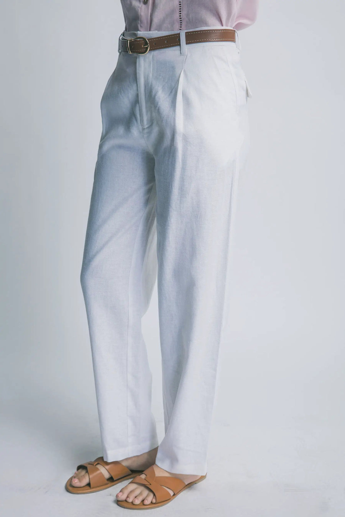 LOVE TREE Pantalones de Lino de Tiro Alto con Cinturón para Mujer - Pants