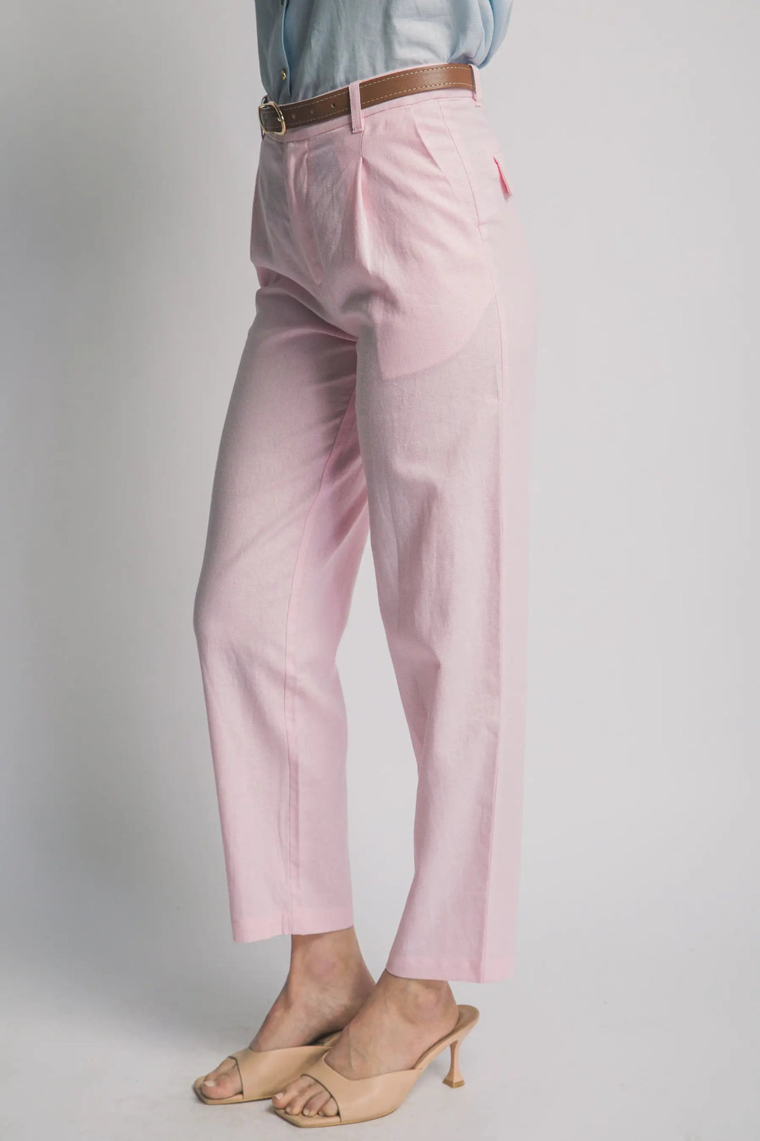 LOVE TREE Pantalones de Lino de Tiro Alto con Cinturón para Mujer - Pants