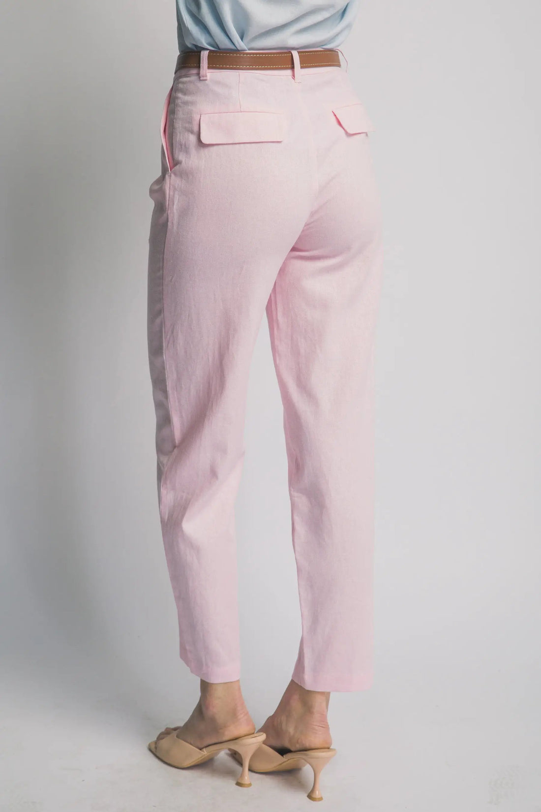 LOVE TREE Pantalones de Lino de Tiro Alto con Cinturón para Mujer - Pants