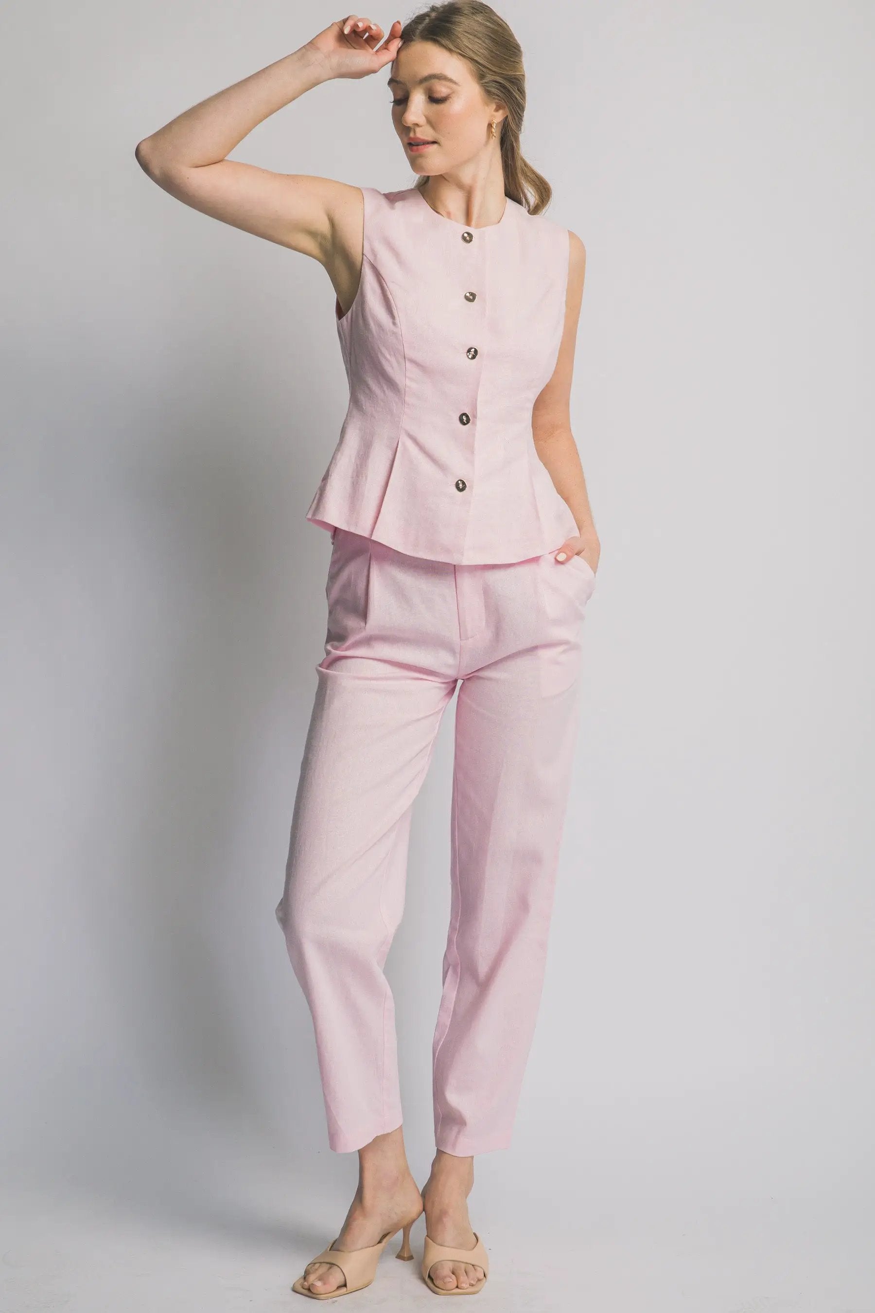 LOVE TREE Pantalones de Lino de Tiro Alto con Cinturón para Mujer - Pants