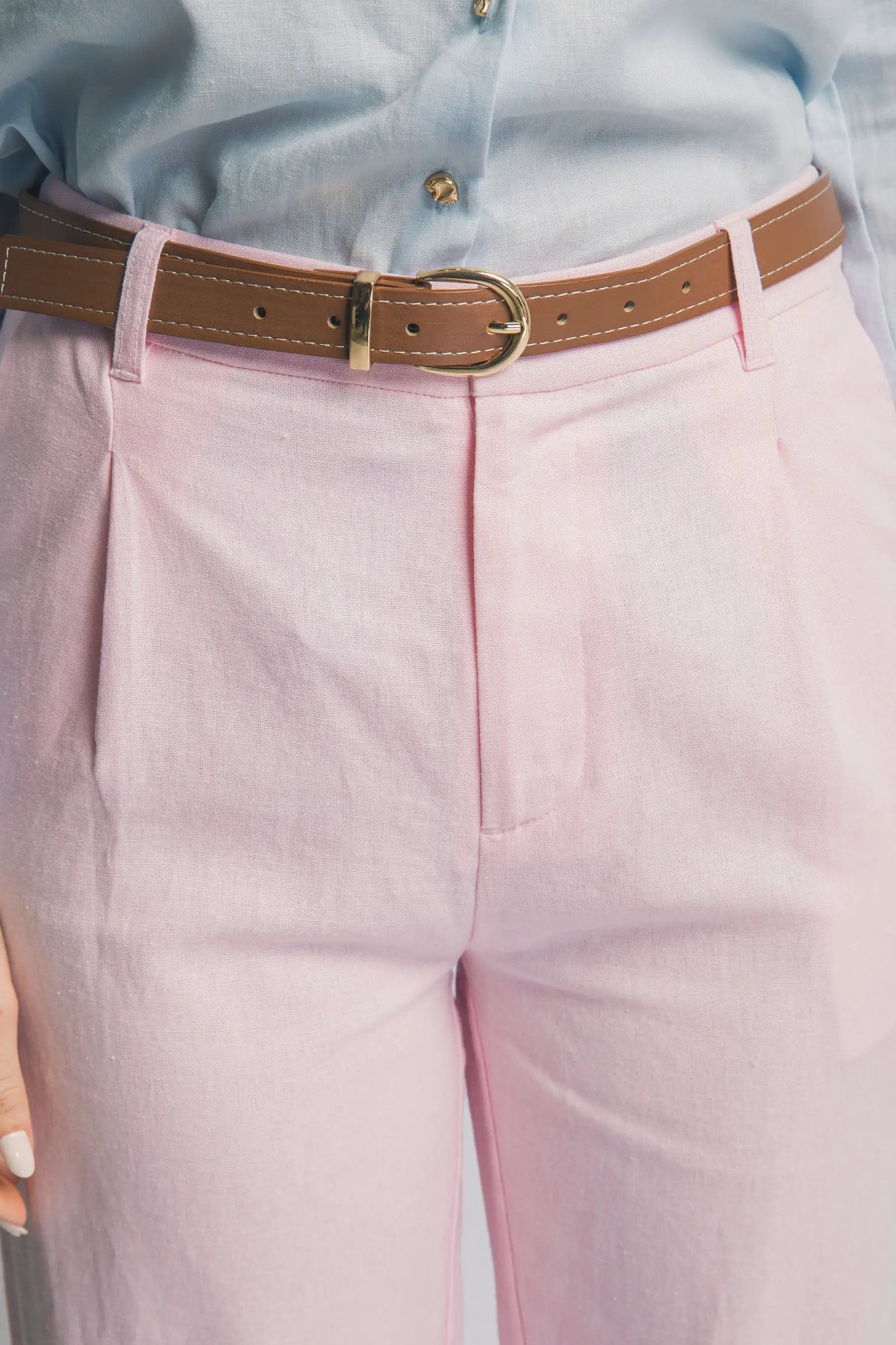 LOVE TREE Pantalones de Lino de Tiro Alto con Cinturón para Mujer - Pants