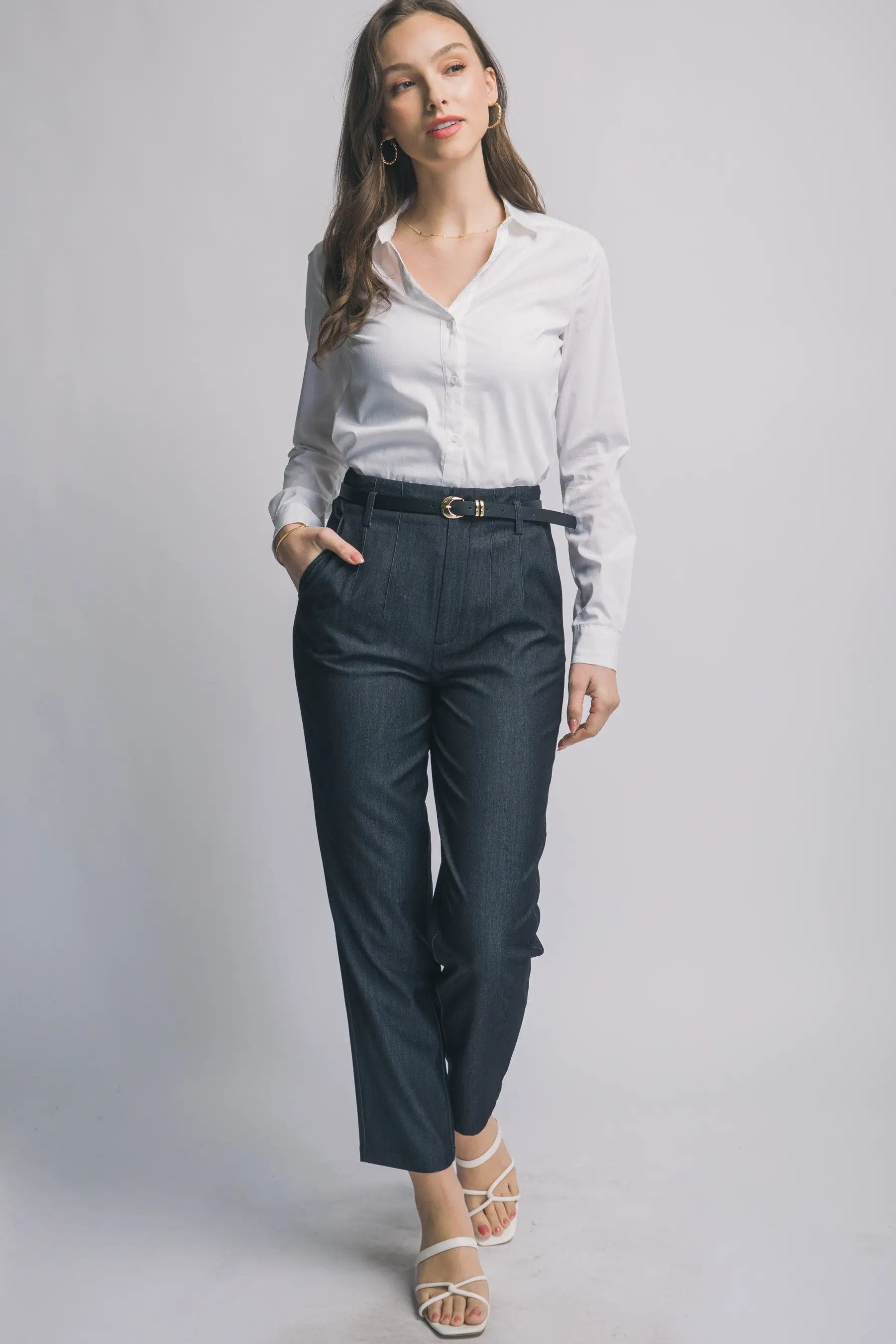 Pantalones Acampanados de Tiro Alto con Cinturón - Estilo y Comodidad by LOVE TREE