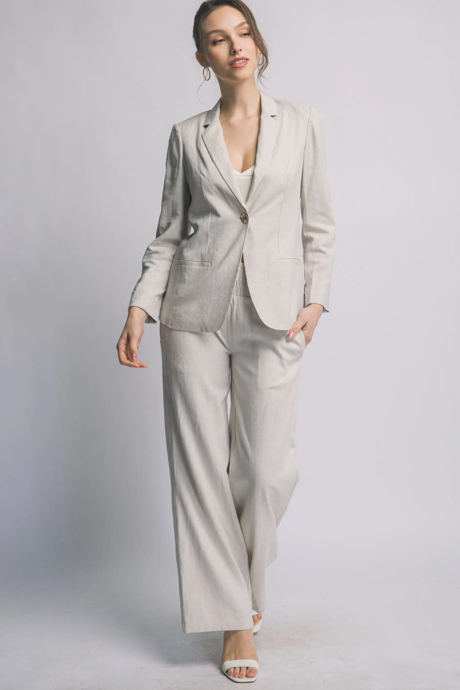 LOVE TREE Blazer de Lino para Mujer - Corte Recto y Elegante - Love Tree - Blazers