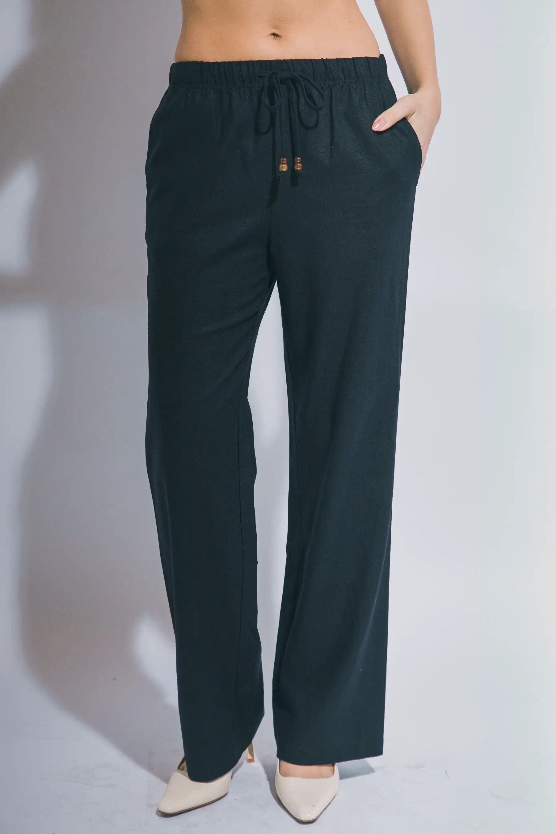 Pantalones de Lino Rectos con Cordón - Estilo y Comodidad by LOVE TREE