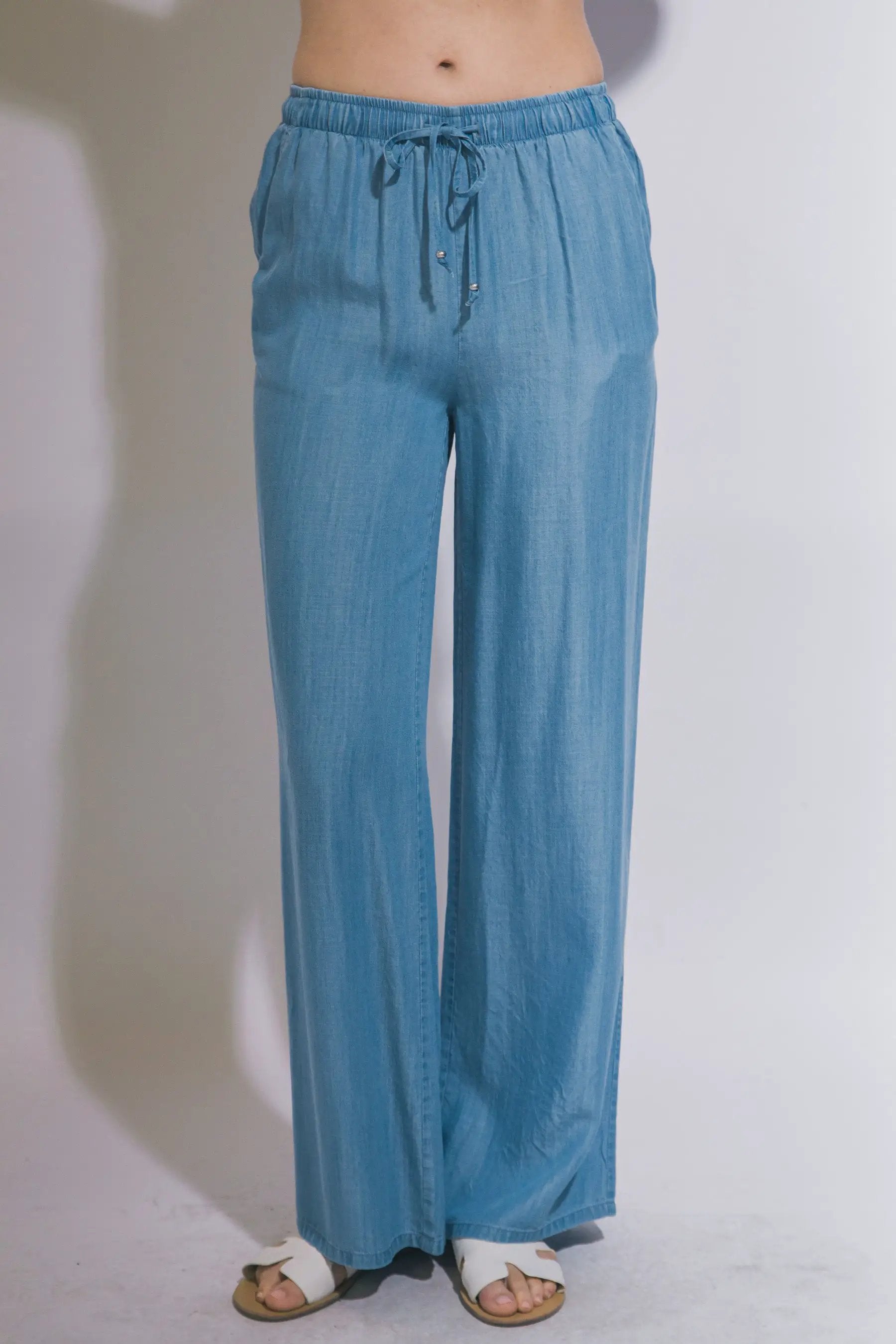 LOVE TREE Pantalones de Chambray de Pierna Ancha para Mujer - Pants
