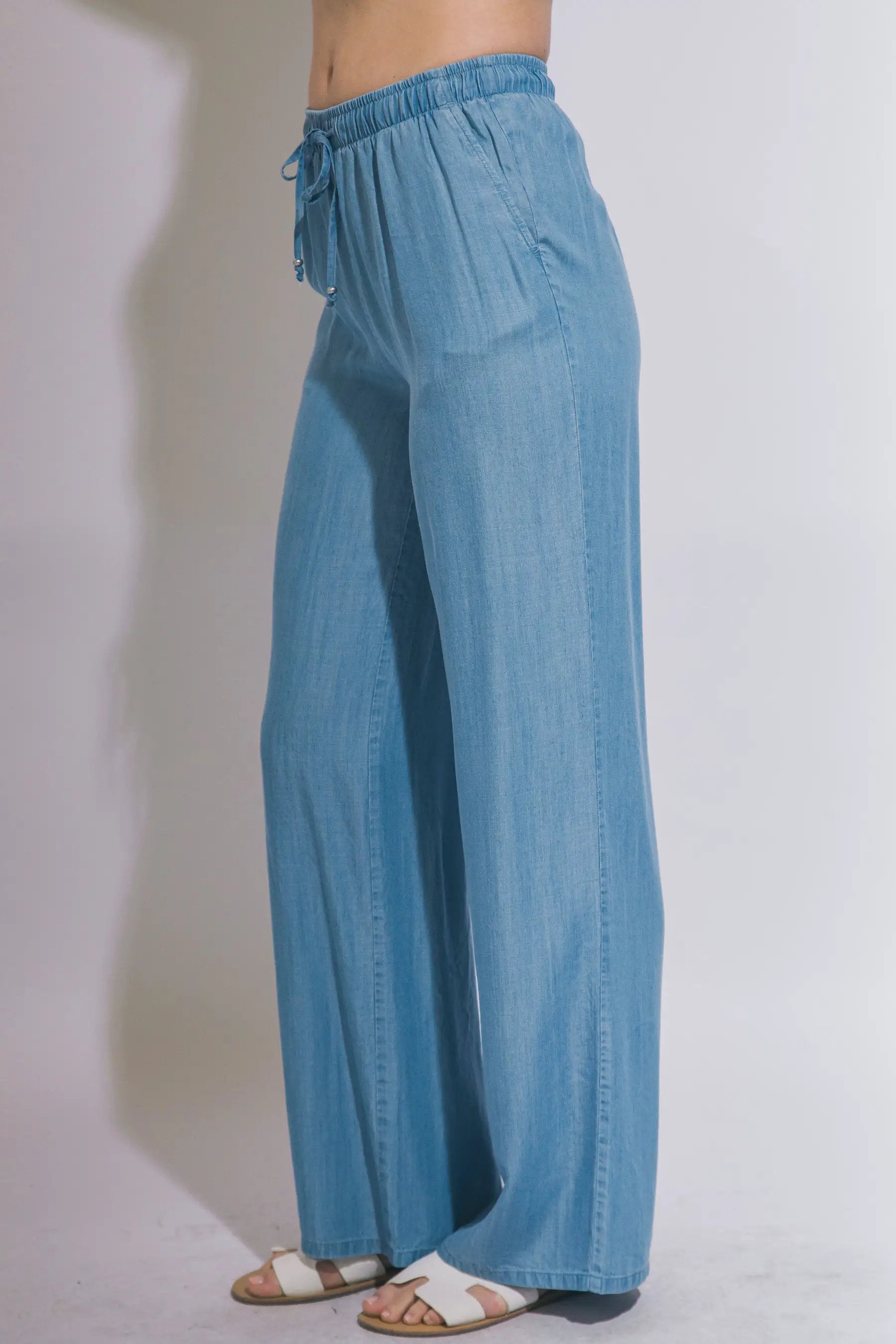 LOVE TREE Pantalones de Chambray de Pierna Ancha para Mujer - Pants