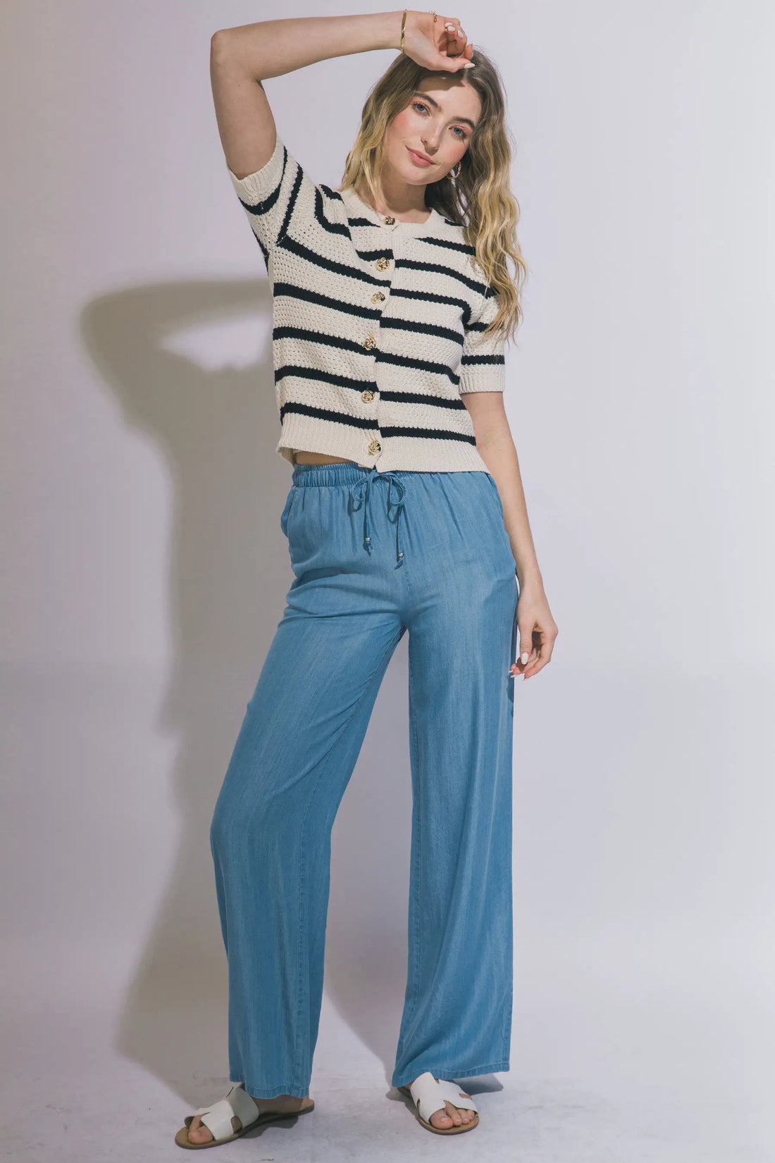 LOVE TREE Pantalones de Chambray de Pierna Ancha para Mujer - Pants