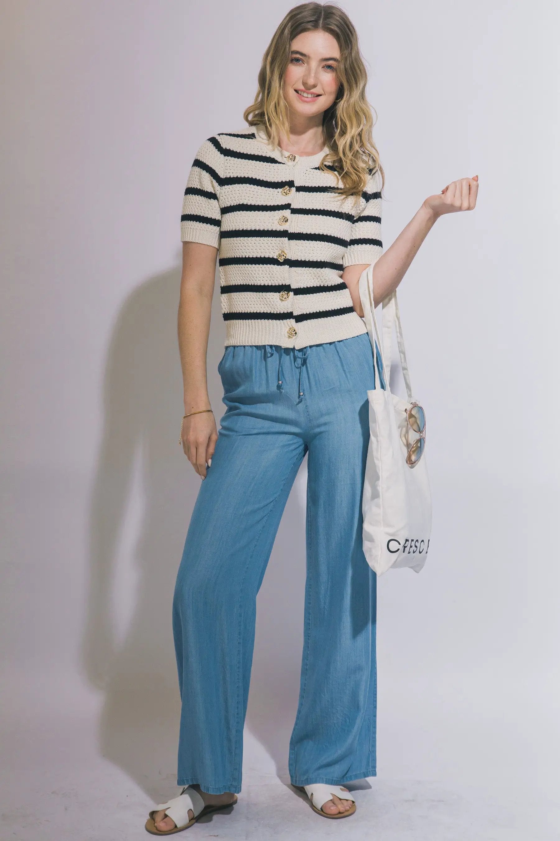 LOVE TREE Pantalones de Chambray de Pierna Ancha para Mujer - Pants