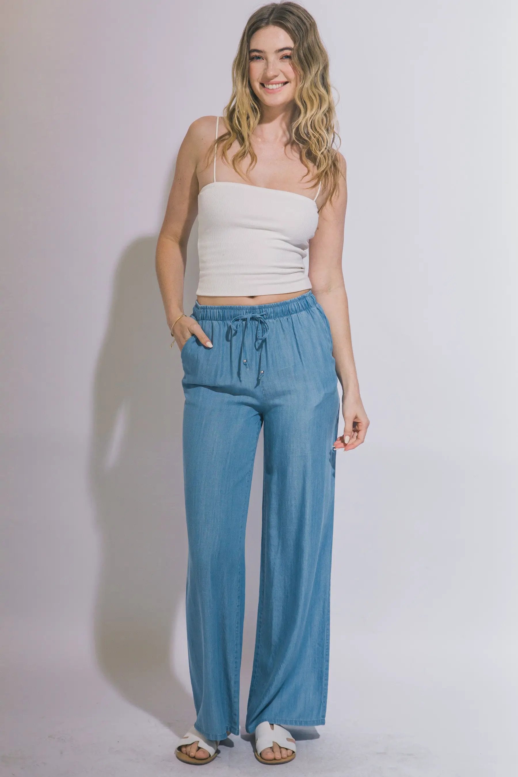 LOVE TREE Pantalones de Chambray de Pierna Ancha para Mujer - Pants