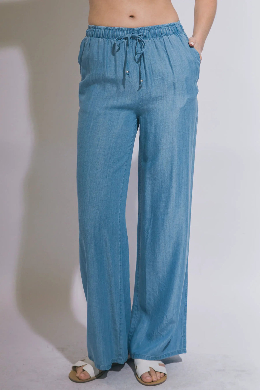 LOVE TREE Pantalones de Chambray de Pierna Ancha para Mujer - Pants
