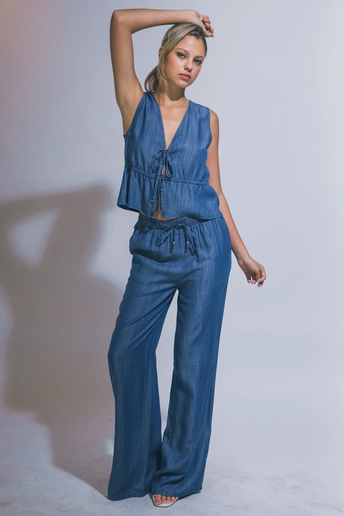 LOVE TREE Pantalones de Chambray de Pierna Ancha para Mujer - Pants