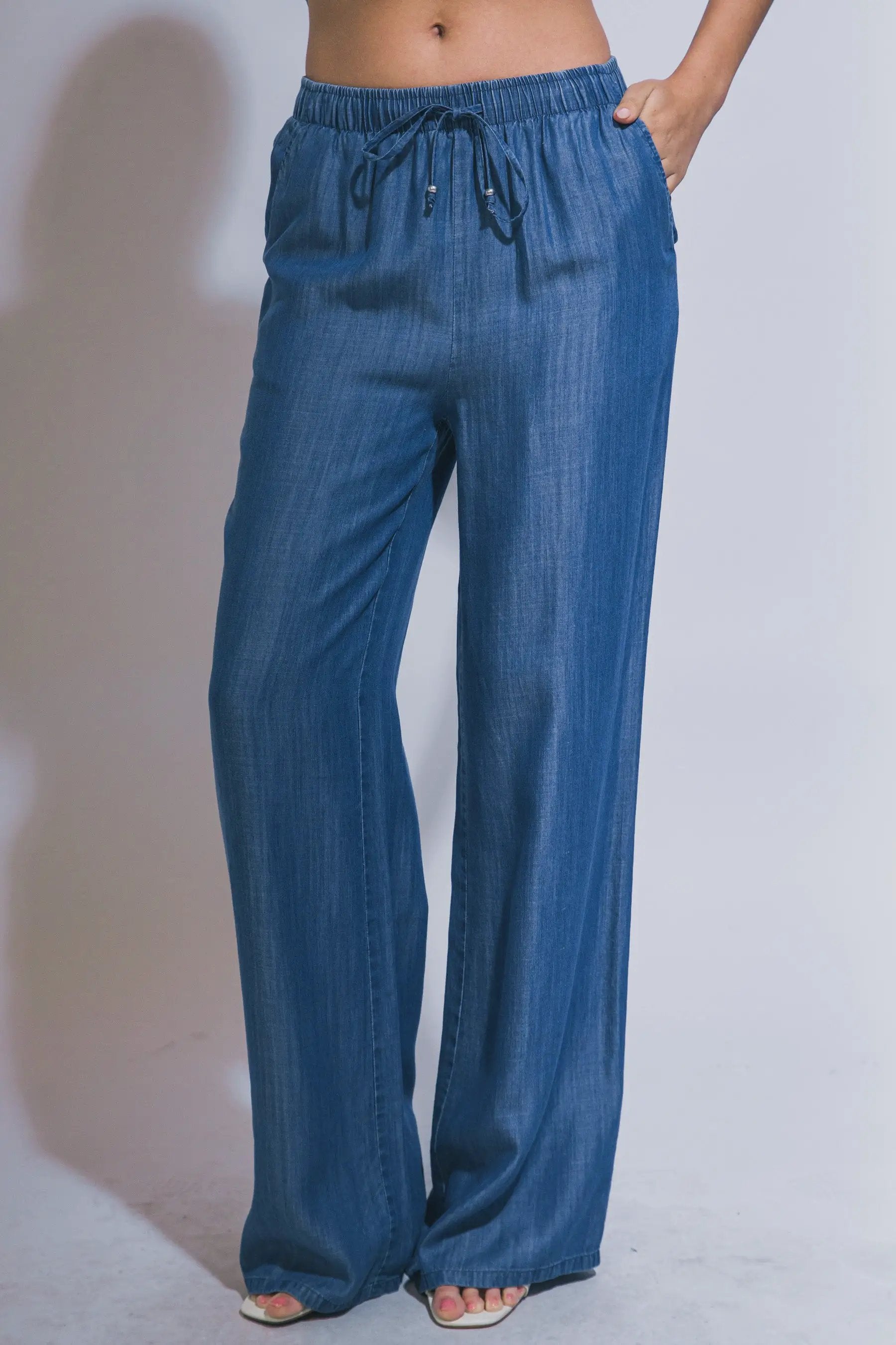 LOVE TREE Pantalones de Chambray de Pierna Ancha para Mujer - Pants