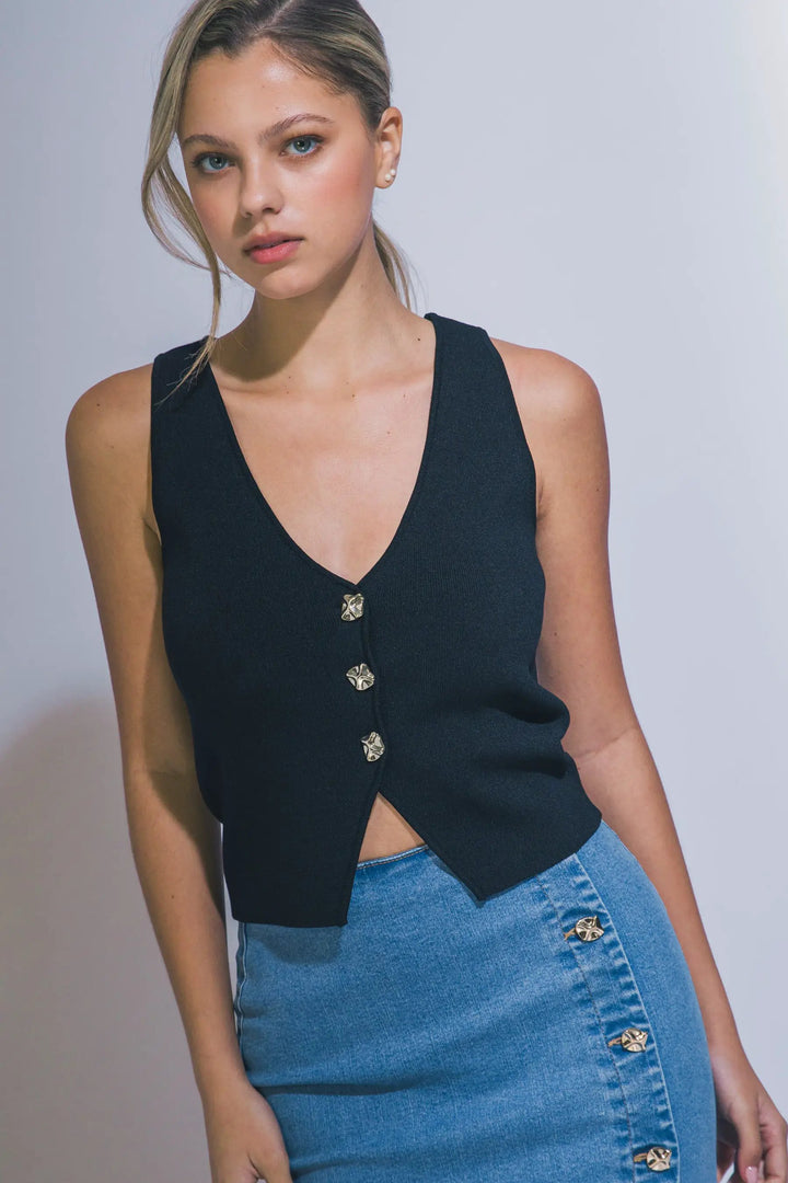 Chaleco de Punto sin Mangas con Botones Dorados by LOVE TREE