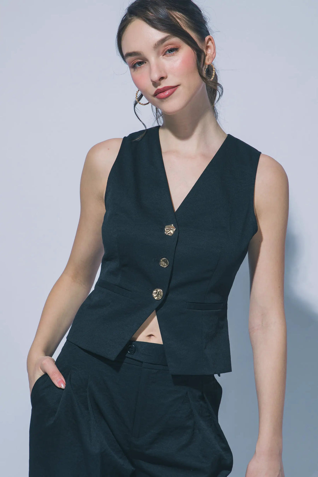 Chaleco de Mujer con Cuello en V y Botones al por Mayor 5230VL by LOVE TREE