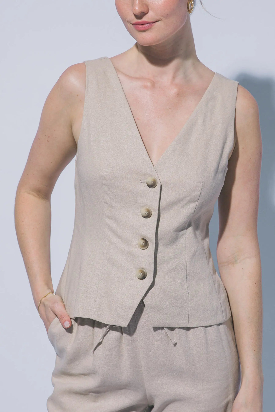 Wholesale V- Neckline Linen Vest 5217VL - LOVE TREE by LOVE TREE