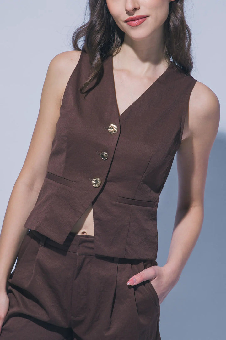Chaleco de Mujer con Cuello en V y Botones al por Mayor 5230VL by LOVE TREE