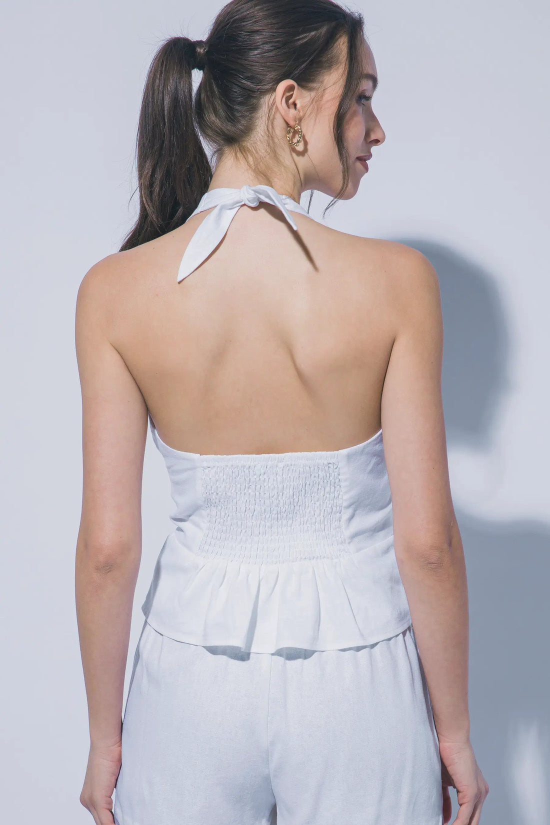 LOVE TREE Blusa Halter de Lino con Botones para Mujer - Tops