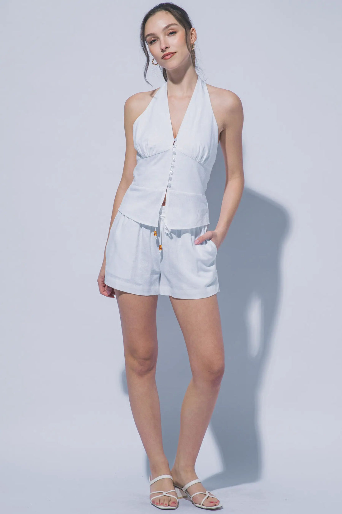 LOVE TREE Blusa Halter de Lino con Botones para Mujer - Tops