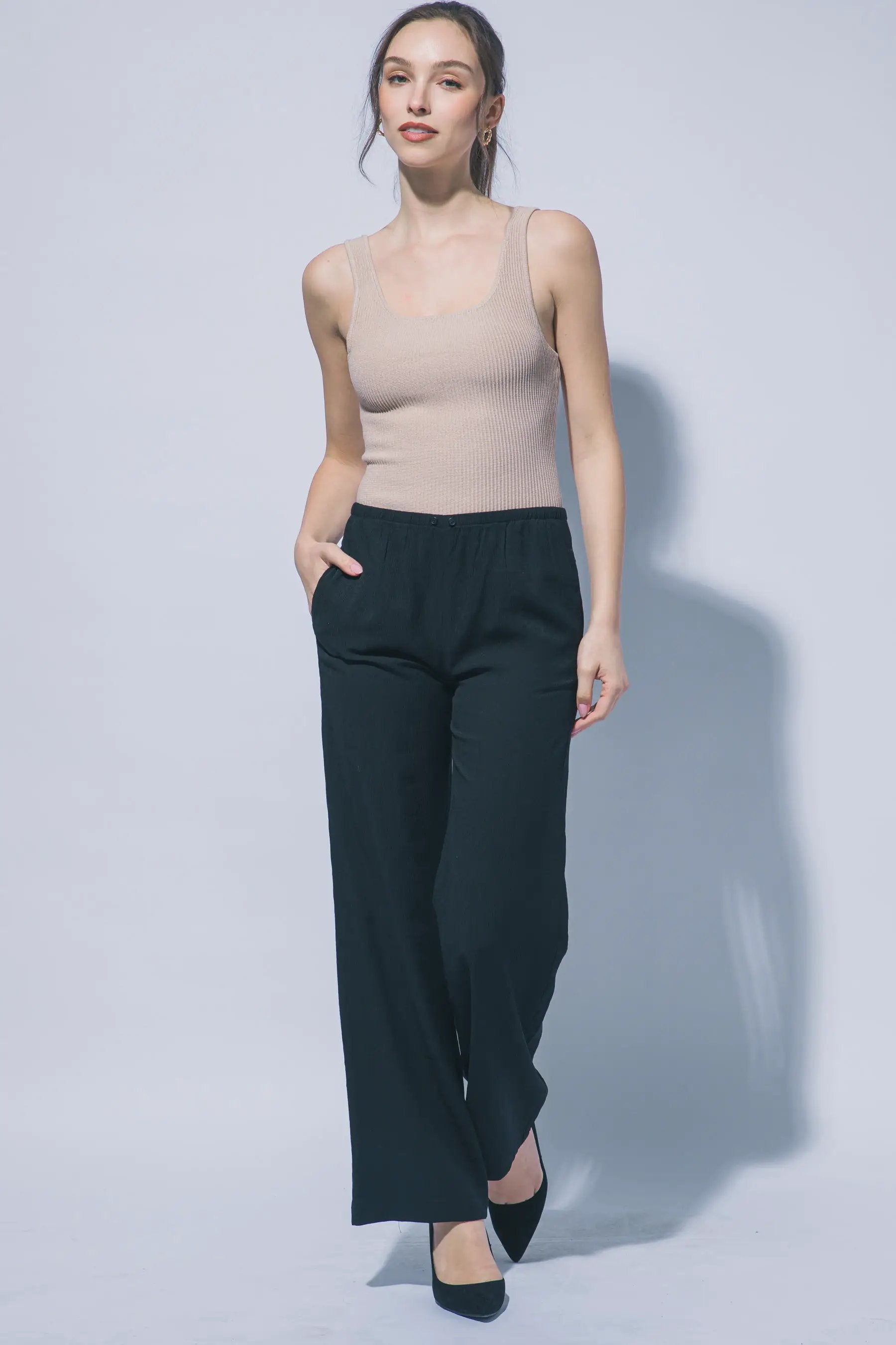 Wholesale Textured Wide Leg Pant 60127PN by LOVE TREE