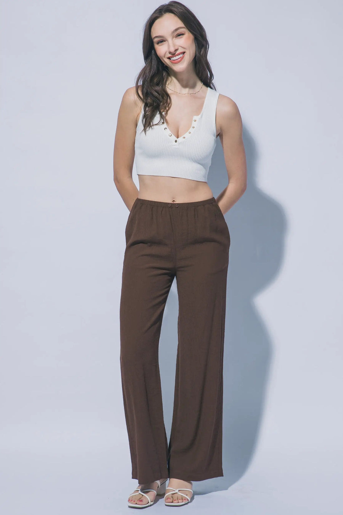Pantalones Wide-Leg de Tiro Alto con Textura - Elegancia Casual para Primavera Verano