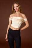 Corset Top con hombros descubiertos y plisados blanco