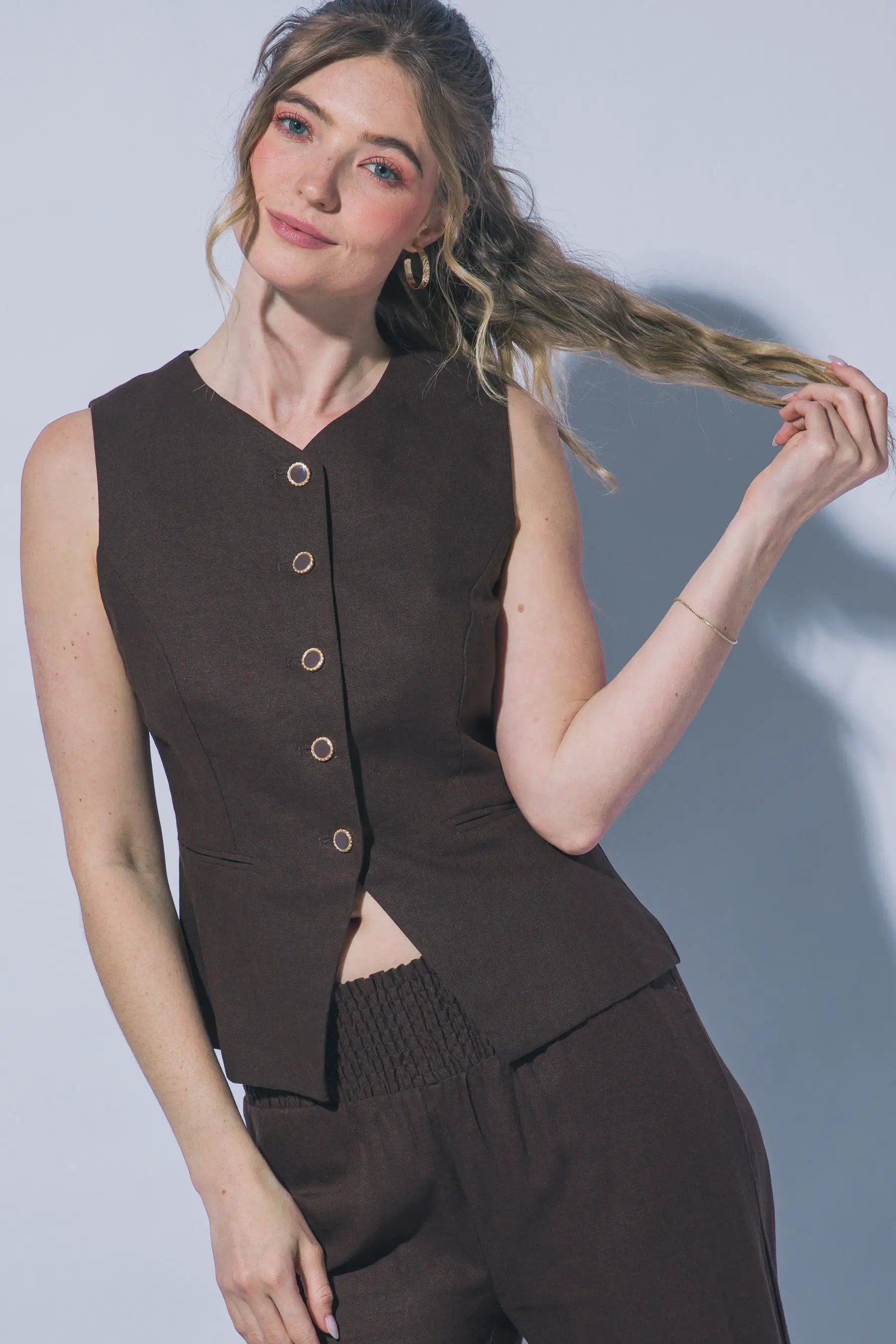 LOVE TREE Chaleco de Lino Entallado para Mujer - Love Tree - Vests