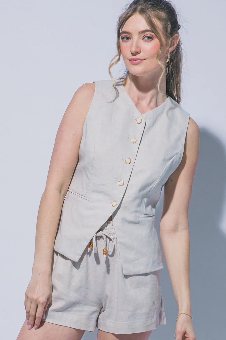 LOVE TREE Chaleco de Lino Entallado para Mujer - Love Tree - Vests