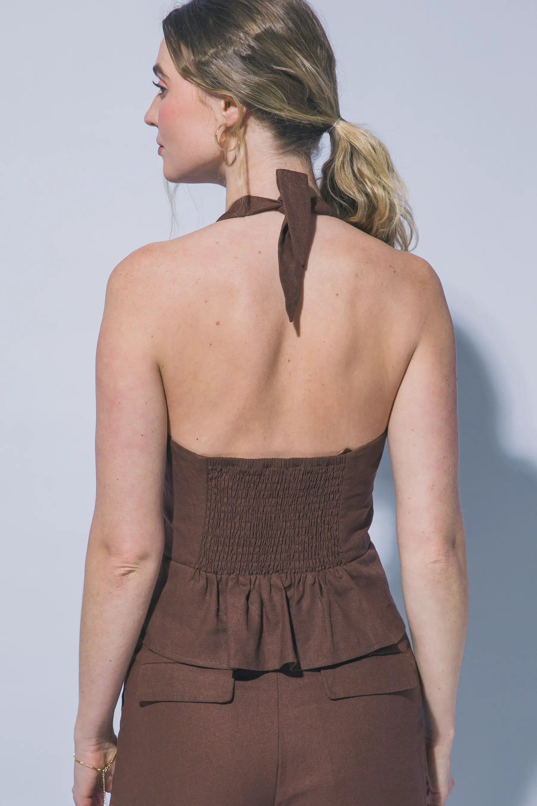 LOVE TREE Blusa Halter de Lino con Botones para Mujer - Tops