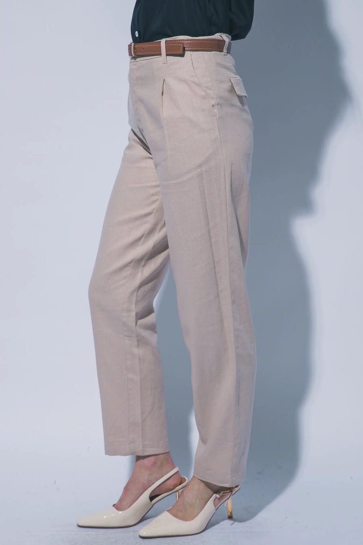 LOVE TREE Pantalones de Lino de Tiro Alto con Cinturón para Mujer - Pants