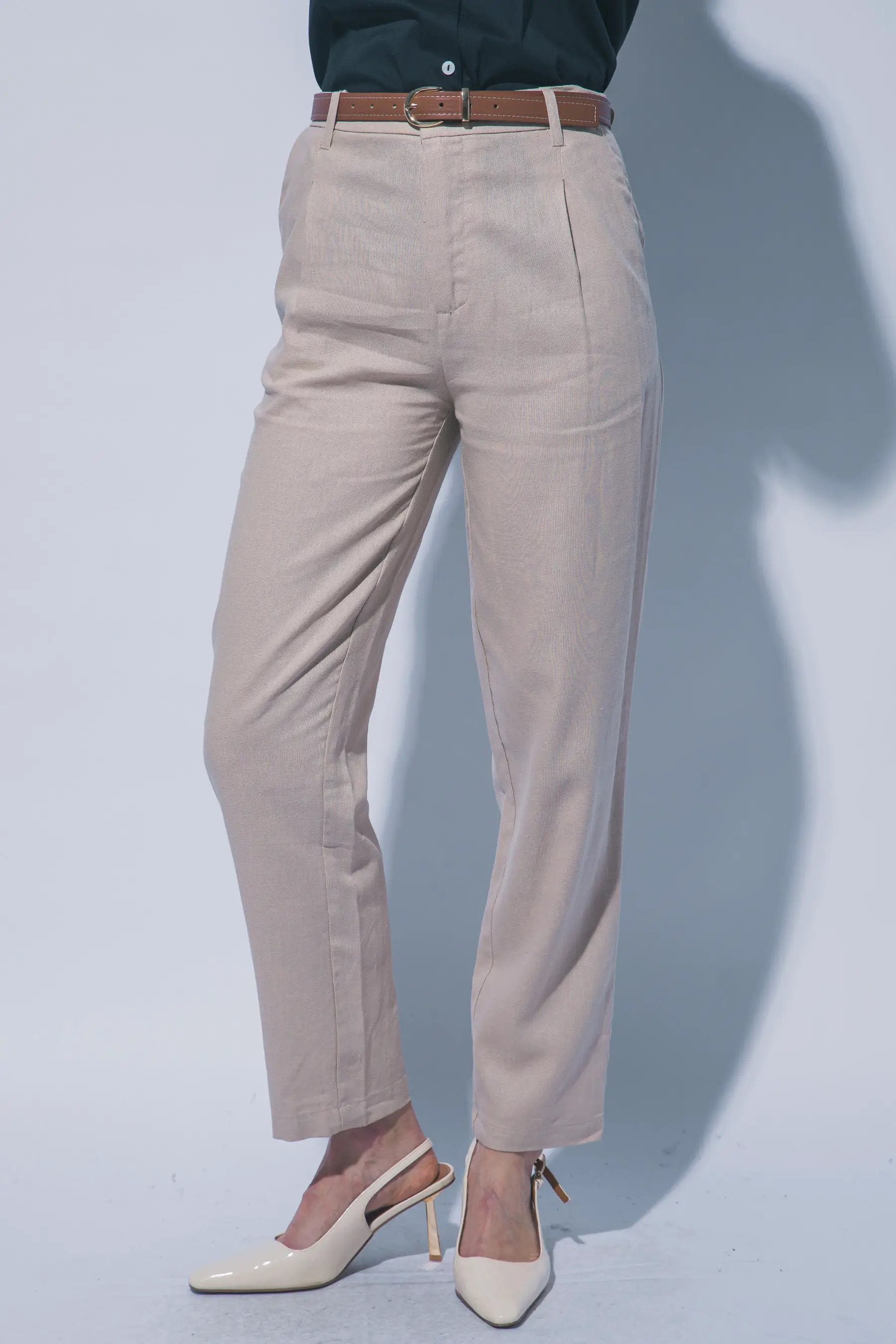 LOVE TREE Pantalones de Lino de Tiro Alto con Cinturón para Mujer - Pants