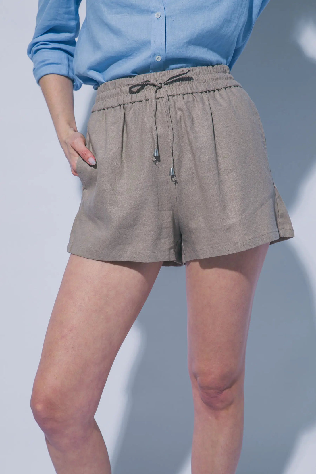 LOVE TREE Shorts de Lino para Mujer con Cintura Alta y Cordón Ajustable - Shorts