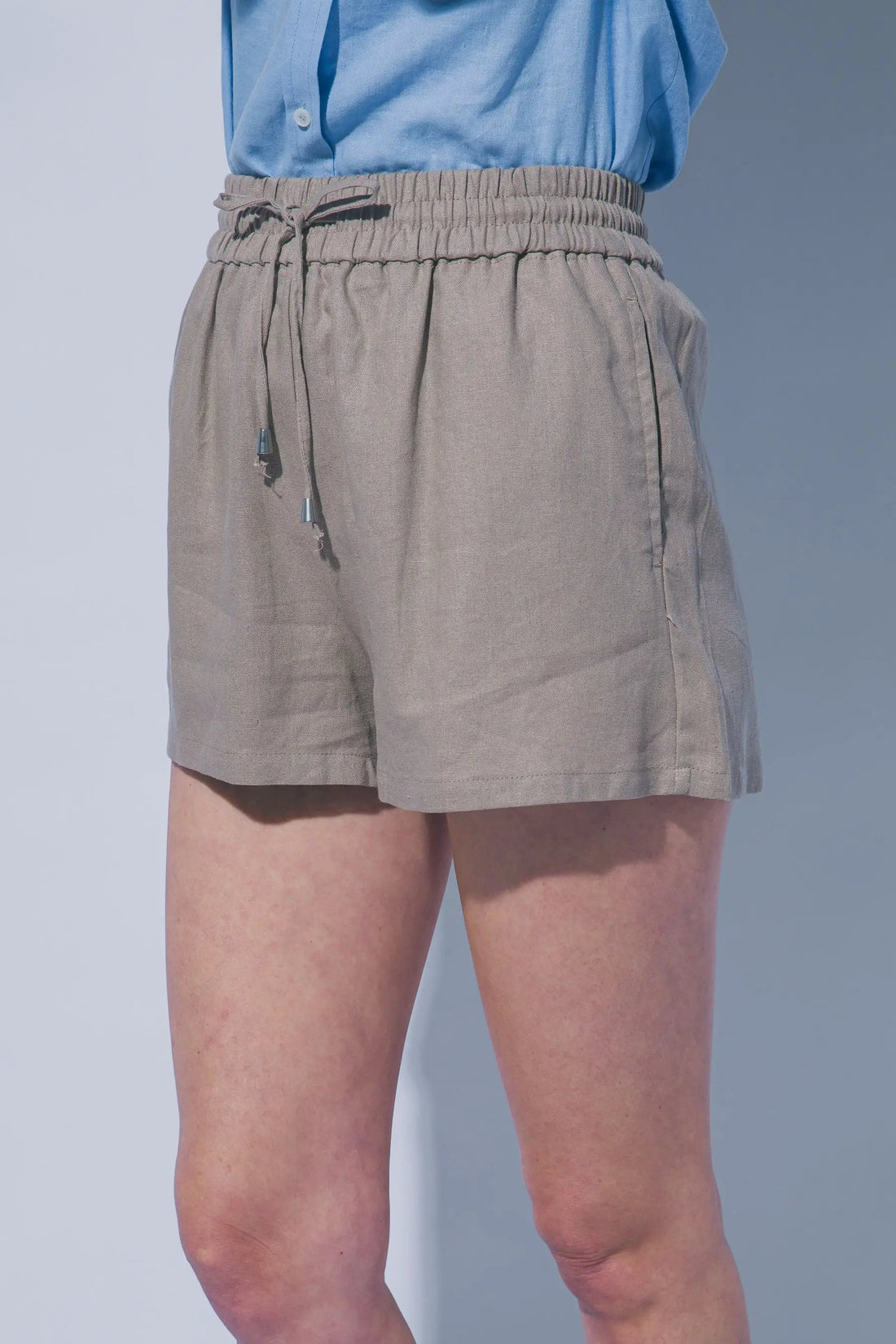 LOVE TREE Shorts de Lino para Mujer con Cintura Alta y Cordón Ajustable - Shorts
