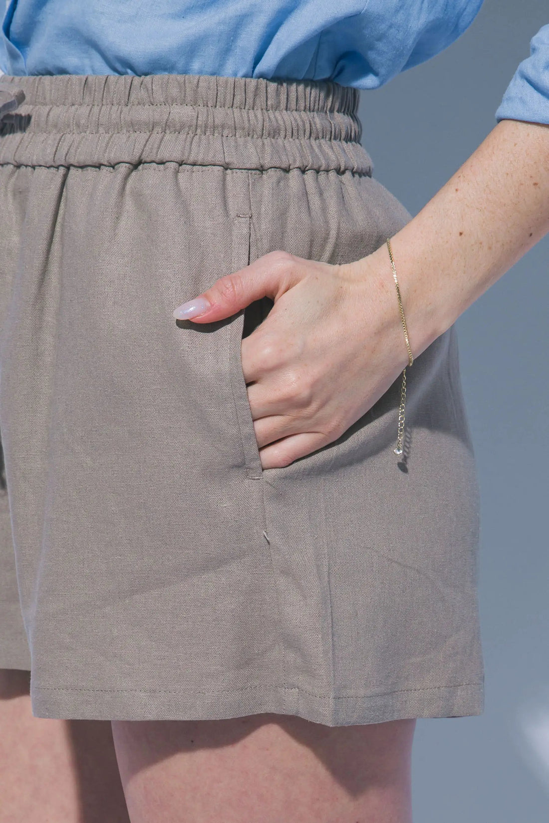 LOVE TREE Shorts de Lino para Mujer con Cintura Alta y Cordón Ajustable - Shorts