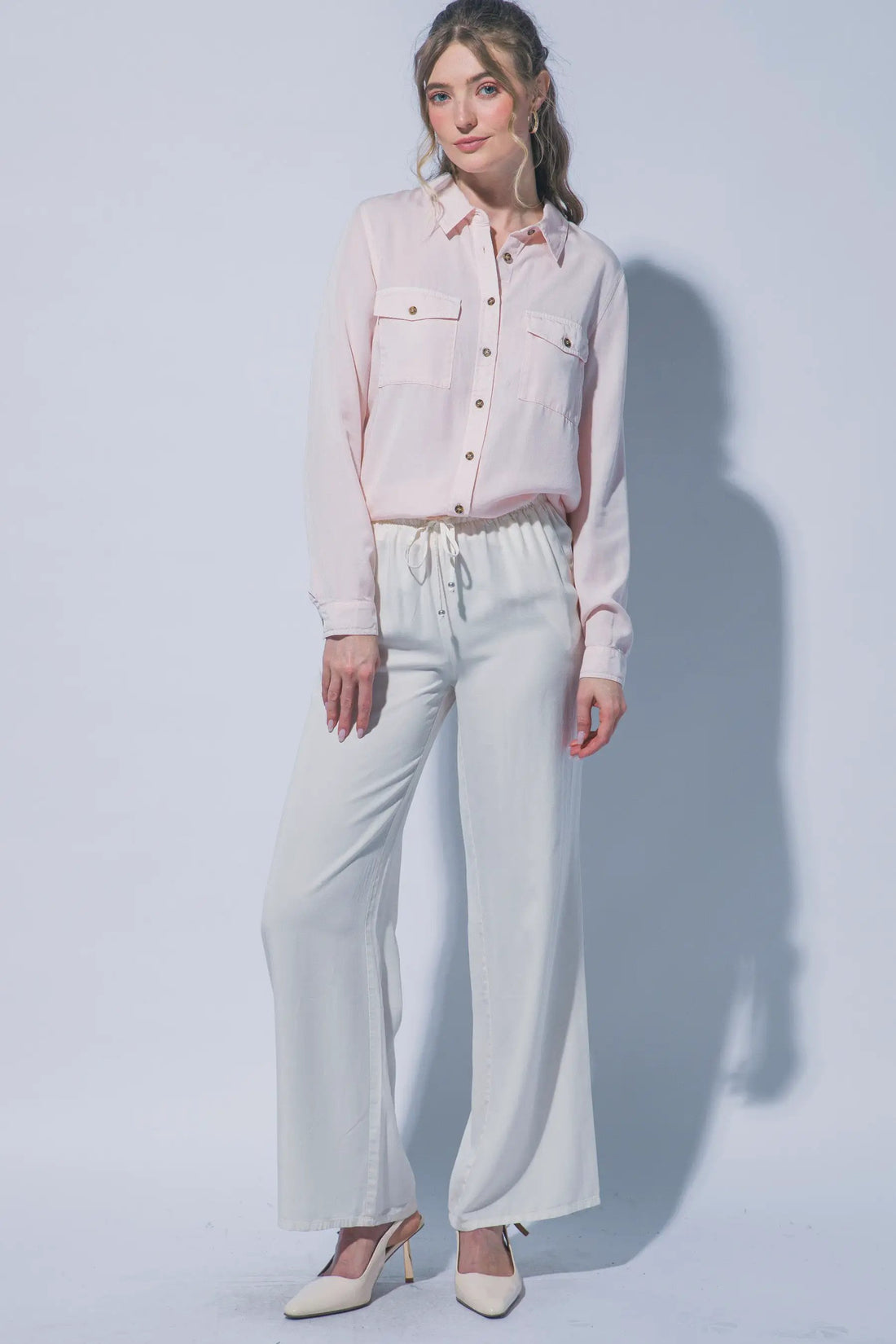 LOVE TREE Pantalones de Chambray de Pierna Ancha para Mujer - Pants