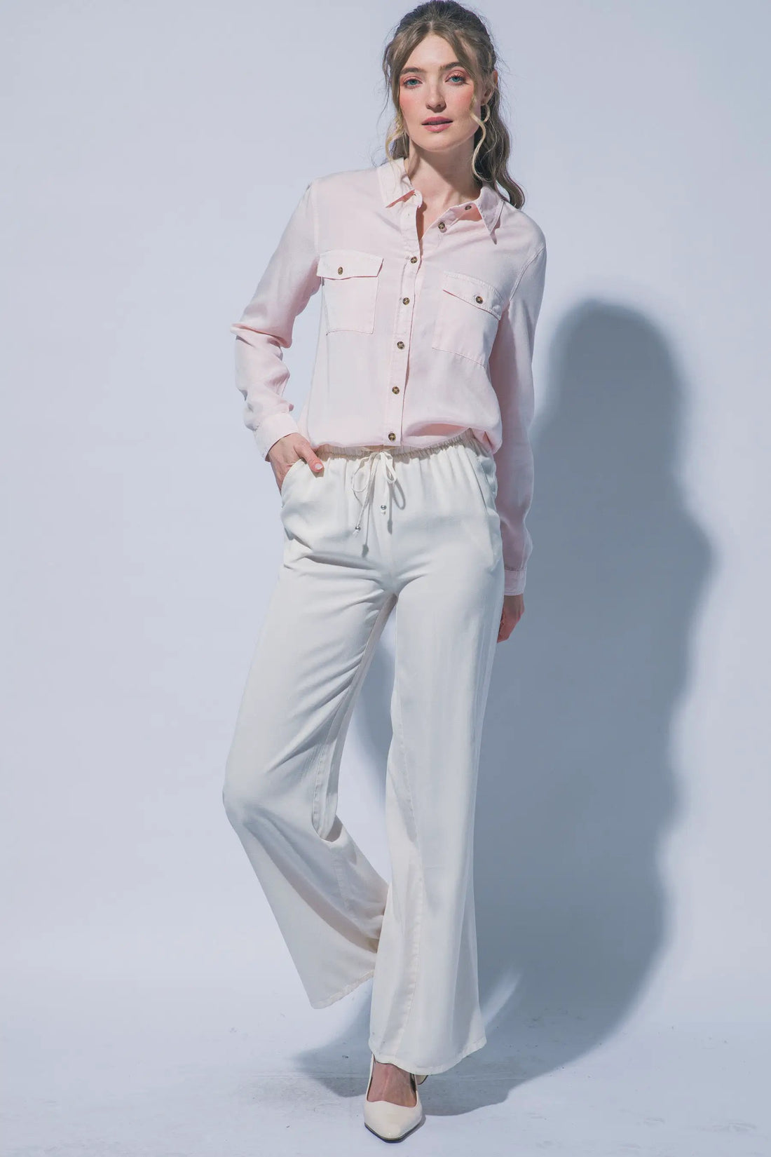 LOVE TREE Pantalones de Chambray de Pierna Ancha para Mujer - Pants