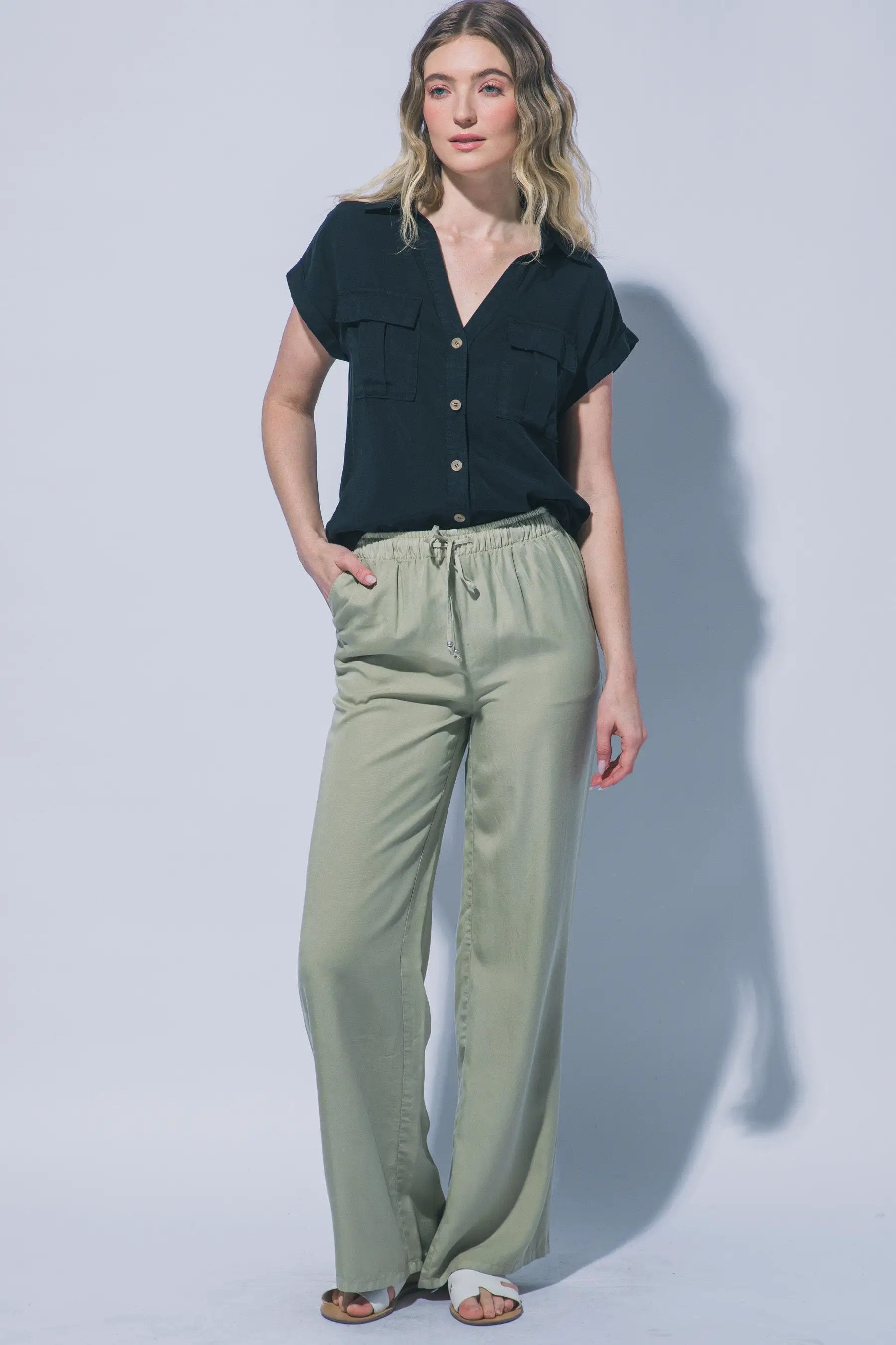 LOVE TREE Pantalones de Chambray de Pierna Ancha para Mujer - Pants