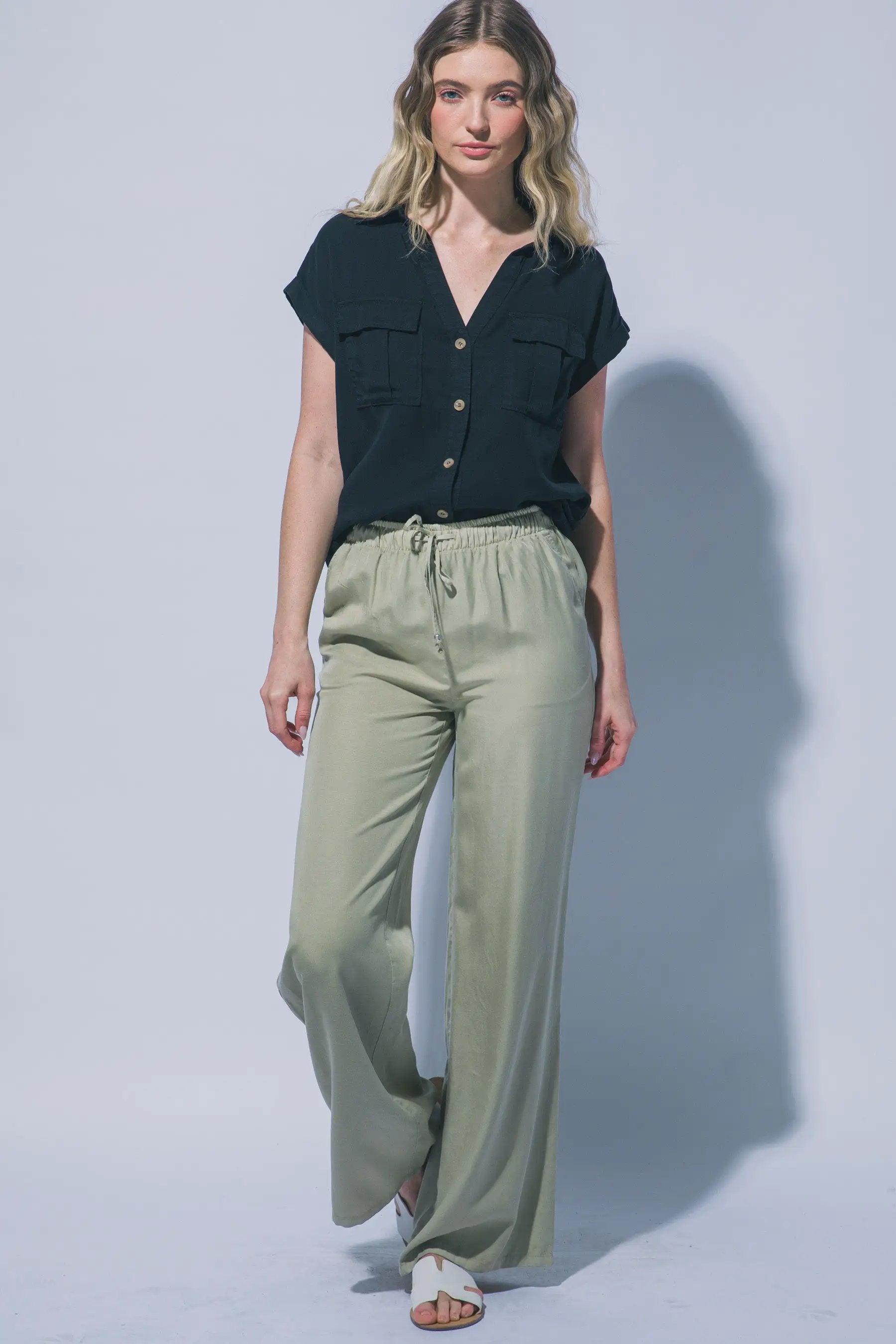 LOVE TREE Pantalones de Chambray de Pierna Ancha para Mujer - Pants