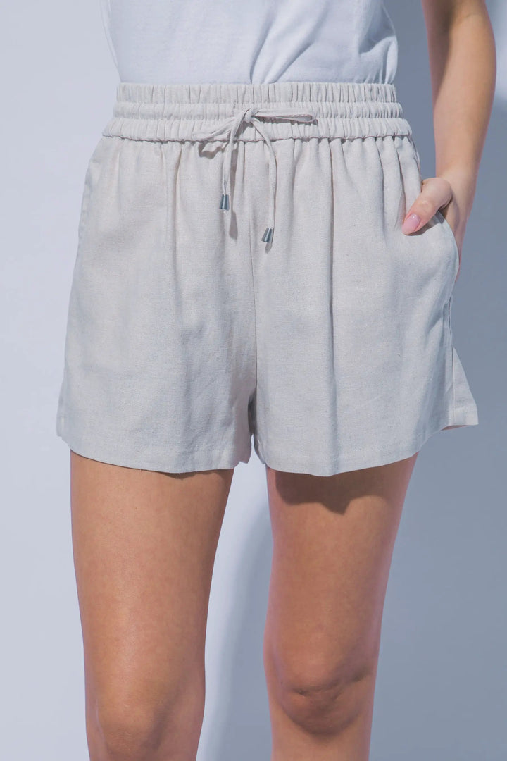 LOVE TREE Shorts de Lino para Mujer con Cintura Alta y Cordón Ajustable - Shorts