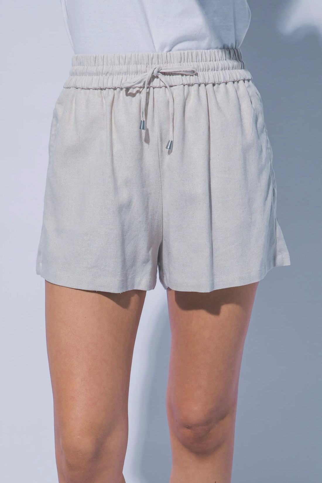 LOVE TREE Shorts de Lino para Mujer con Cintura Alta y Cordón Ajustable - Shorts